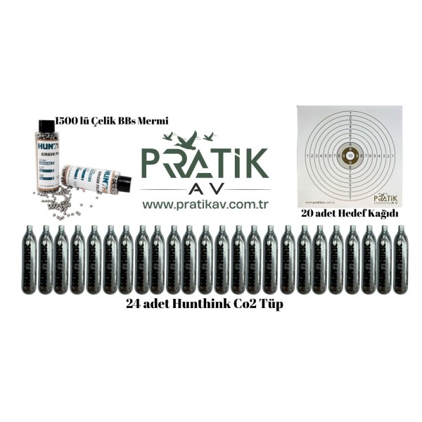 HUNTHİNK 24 CO2 TÜP, 1500 4.5mm BBs Mermi, 20 Hedef Kağıdı Set