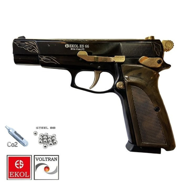 Ekol ES 66 Havalı Tabanca 4.5 mm - Siyah Altın İşlemeli