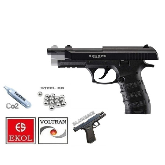 EKOL S P92 B Polimer Siyah Havalı Tabanca Blowback