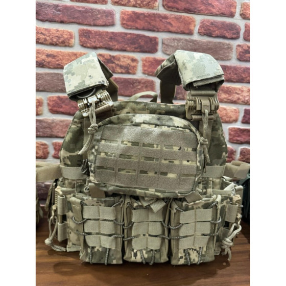 HUNTHINK Taktikal Çift Kurtarmalı Hücum Yeleği (Dijital Kamo)