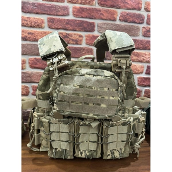 HUNTHINK Taktikal Çift Kurtarmalı Hücum Yeleği (Dijital Kamo)