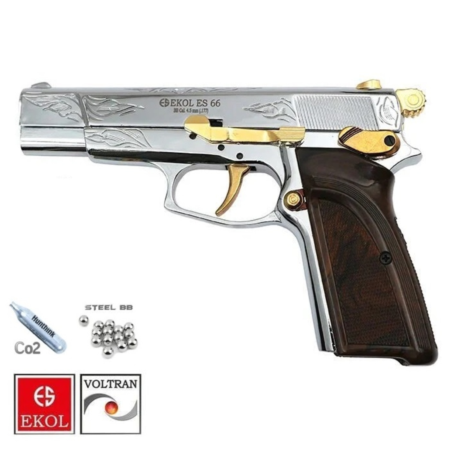 Ekol ES 66 Havalı Tabanca 4.5 mm - Parlak Beyaz Altın İşlemeli